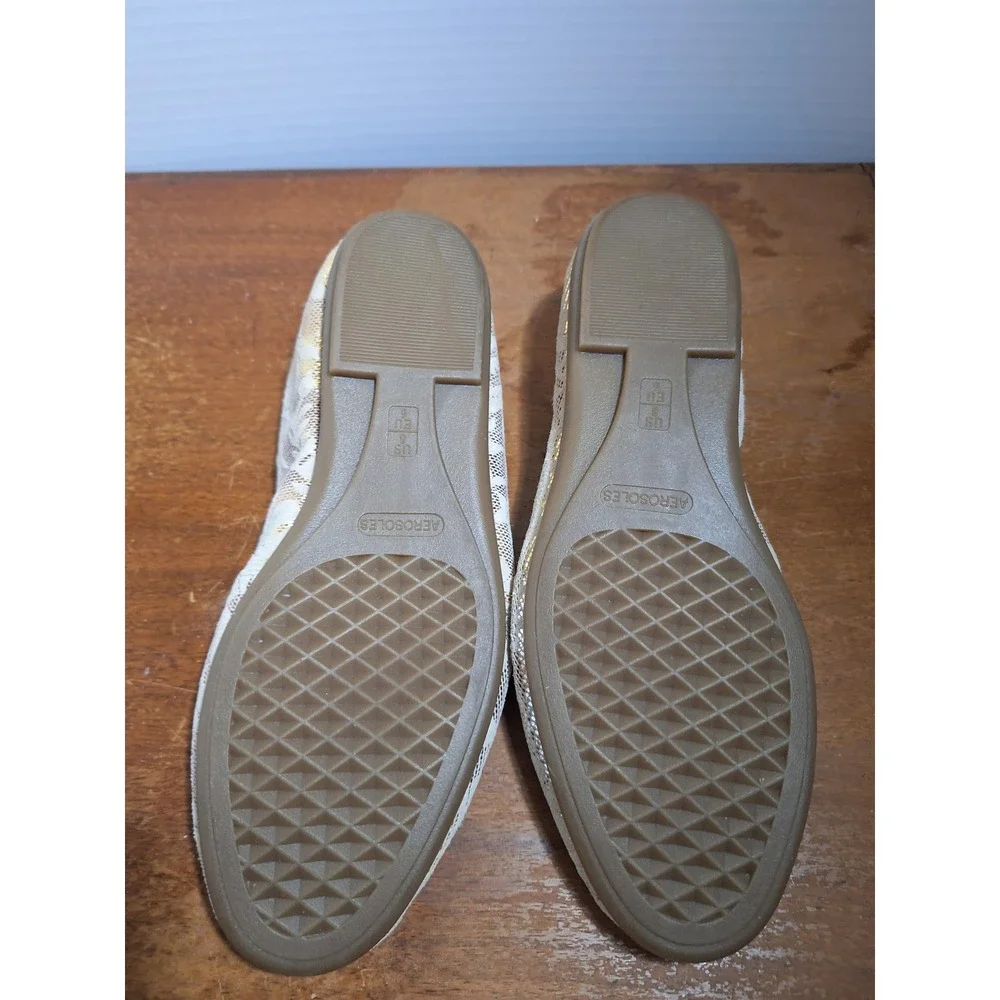 Aerosoles Softee Floral Lace Metallic Gold Ballet Flats Womens Size 8M